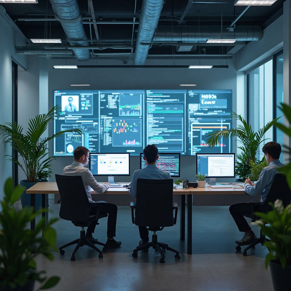 Cercetători analizând algoritmi AI în laborator